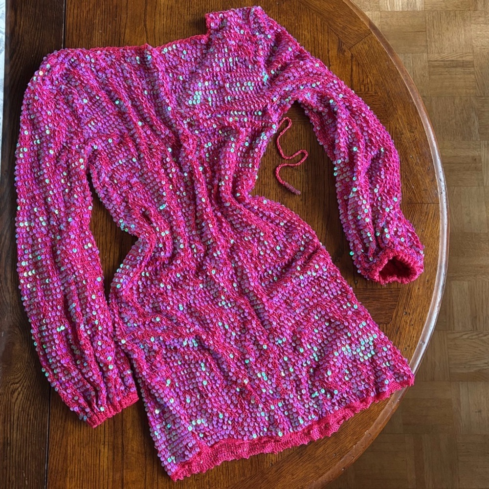 Retrofete Pink Sequin Tara Mini Dress - Crochet
